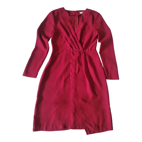 Halston Red Long Sleeve V-Neck Wrap Dress| Size XS - Picture 1 of 11
